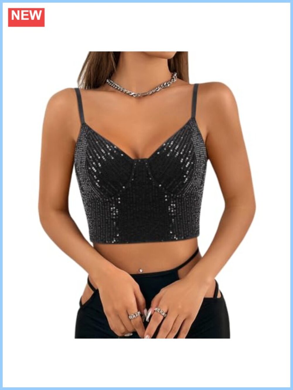 Sequin Spaghetti Strap Crop Top Sleeveless Party Clubwear